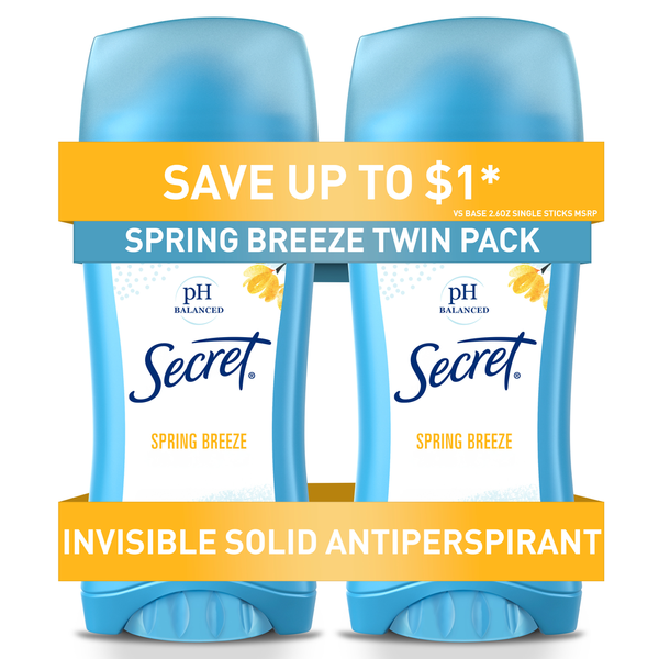 Secret Invisible Solid Antiperspirant and Deodorant, Spring Breeze, Twin Pack