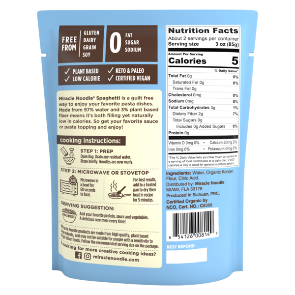 Miracle Noodle  Spaghetti Style, Organic, Ready-to-eat Noodle