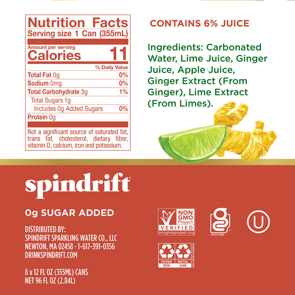Spindrift Real Squeezed Fruit Unsweetened Non-Alcoholic Ginger Lime Mule Sparkling Water
