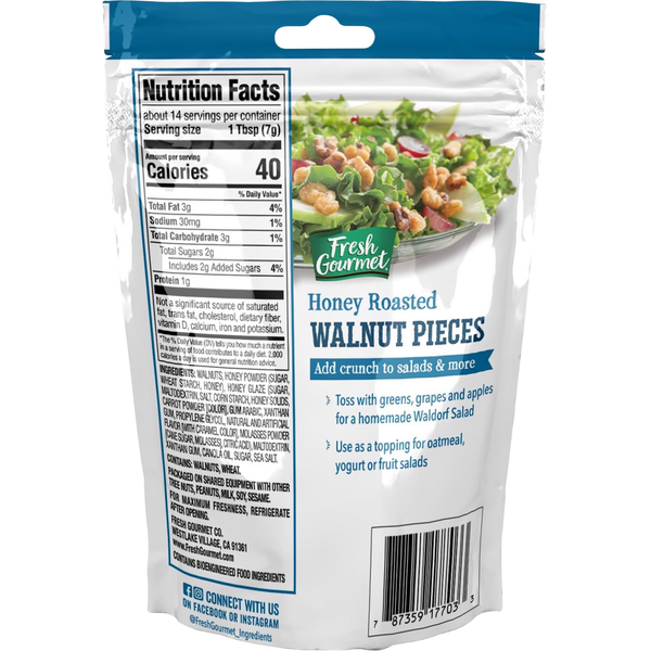 Fresh Gourmet Salad Topping, Walnut Pieces, Honey Roasted