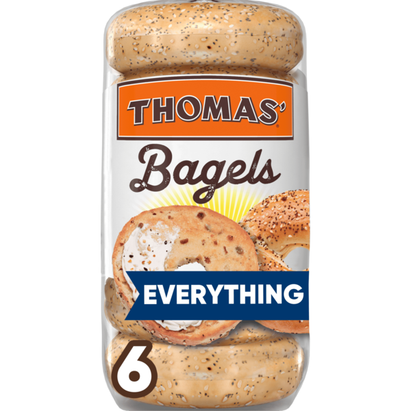Thomas’ 6 ct, Everything, Bagels, 9g Protein, Kosher, Bagels, 18 oz