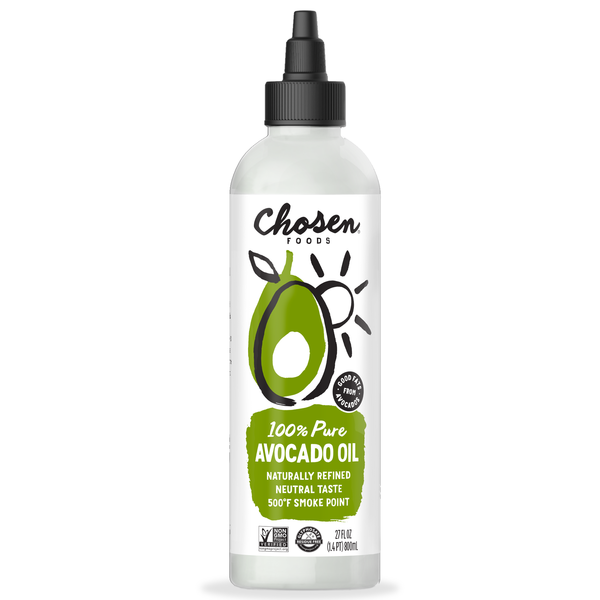 Bottle of Chosen Foods 100% Pure Avocado Oil on a white background