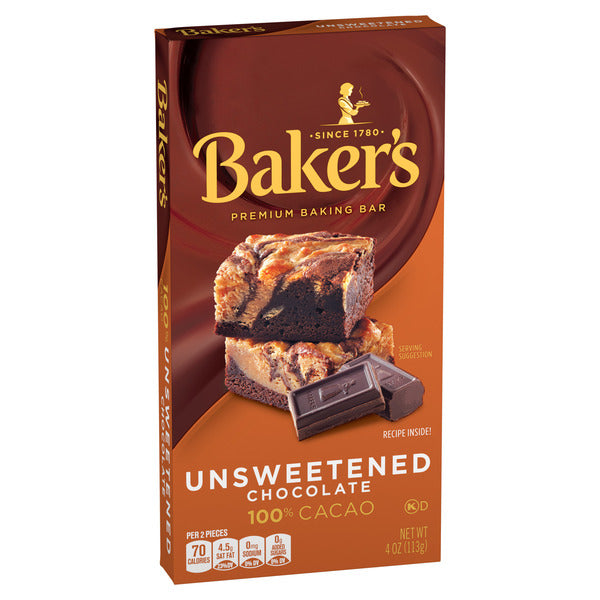 Baker's Unsweetened Chocolate Premium Baking Bar with 100 % Cacao