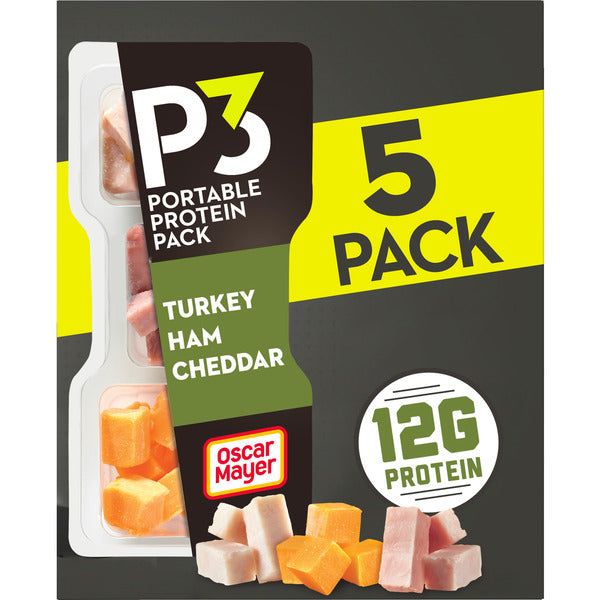 Oscar Mayer P3 Portable Protein Pack with 5 pack and 12g protein label on a black background