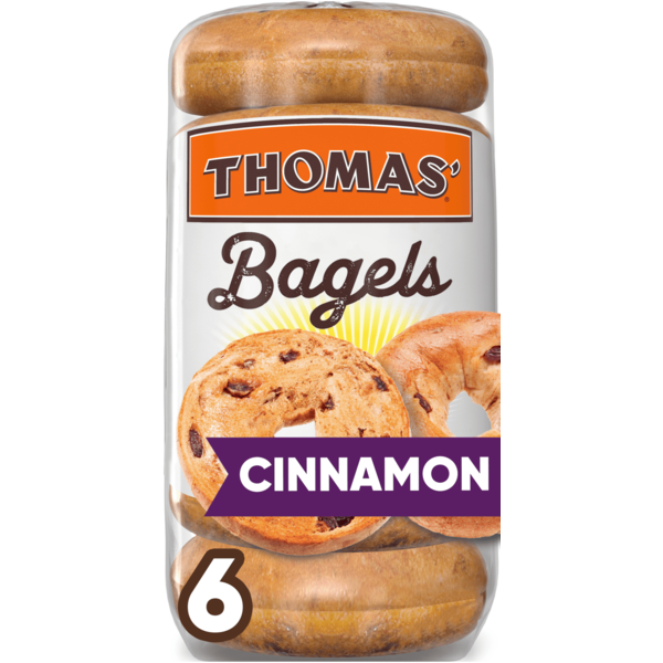 Thomas’ 6 ct, Cinnamon Raisin, Bagels, 8g Protein, Kosher, Bagels, 18 oz