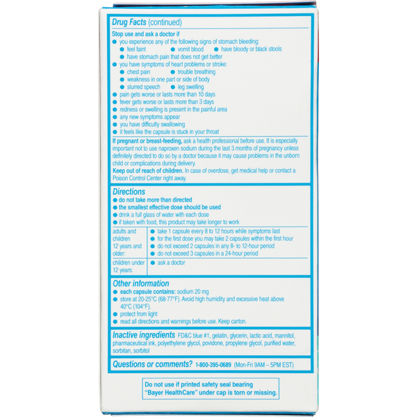 Aleve Naproxen Sodium, 220 mg, Liquid Gels, Capsules