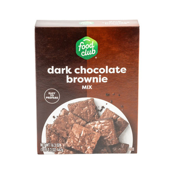 Box of Food Club dark chocolate brownie mix on a white background