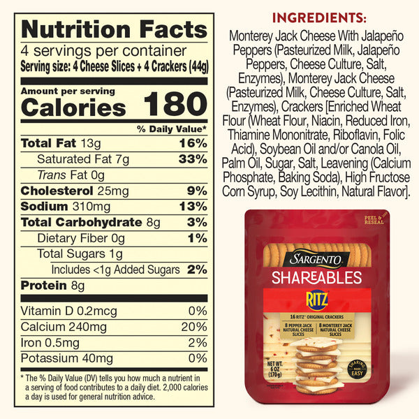 Sargento Shareables Pepper Jack & Monterey Jack Sliced Cheese with Ritz® Original Crackers Cheese Tray