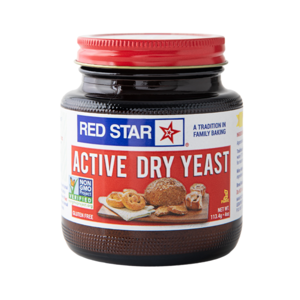 Jar of Red Star Active Dry Yeast on a white background