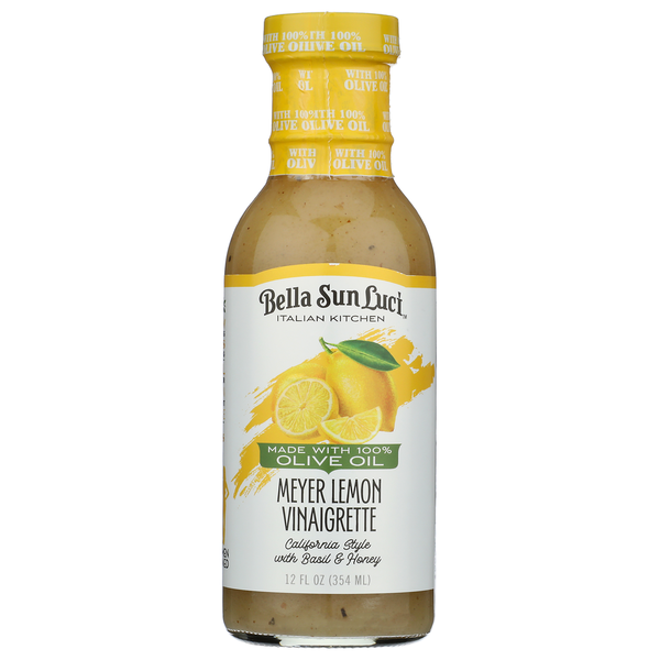 Bella Sun Luci Meyer Lemon Vinaigrette bottle on a white background