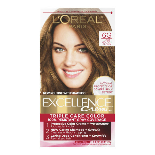 L'Oreal Creme Permanent Triple Care Hair Color, 6G Light Golden Brown