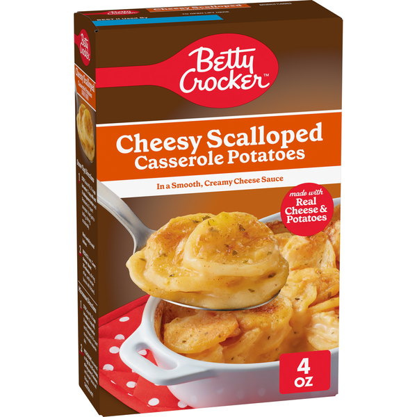 Box of Betty Crocker Cheesy Scalloped Potatoes on a white background