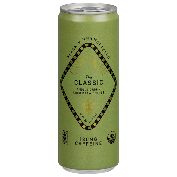 Green can of Experimenter coffee with branding and text on a white background