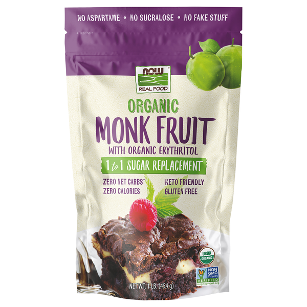 NOW Real Food Monk Fruit, with Organic Erythritol, Organic