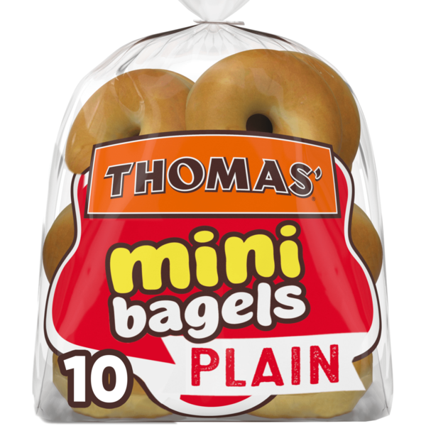 Thomas’ 10 ct, Plain, Mini Bagels, Kosher, Bagels, 15 oz