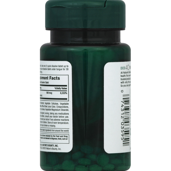 Nature's Bounty Vitamin B-12, 500 mcg, Quick Dissolve Tablets