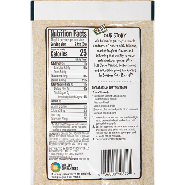 Full Circle Seasoning Mix, Chili, Mild