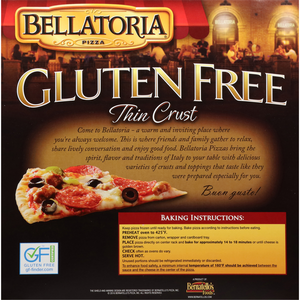 Bellatoria Pizza, Gluten Free, Supreme, Thin Crust