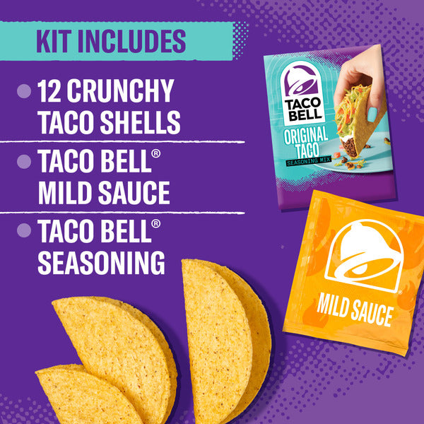 Taco Bell Crunchy Taco Dinner Kit with Twelve Crunchy Taco Shells, Mild Sauce & Seasoning