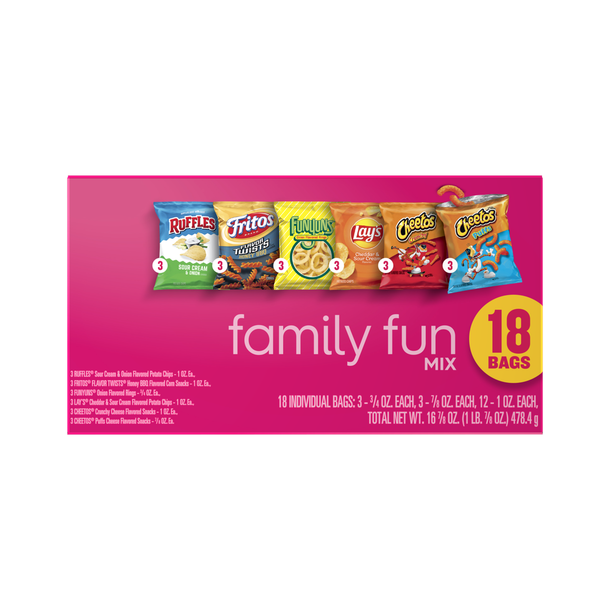 Frito Lay Snacks Family Fun Mix Variety Packs, 18 Count