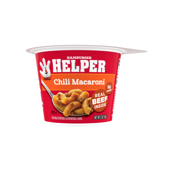 Hamburger Helper Chili Macaroni container on a white background
