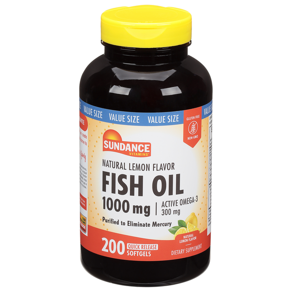 Sundance Vitamins Fish Oil, 1000 mg, Quick Release Softgels, Natural Lemon Flavor, Value Size