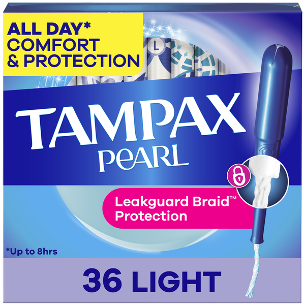 TAMPAX Pearl Tampons with Leak Guard Braid, Light