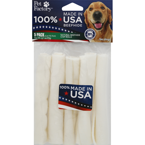 Pet Factory Beefhide, Natural, Chip Rolls, For Dogs, 5 Pack