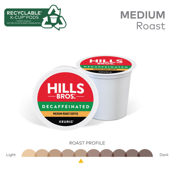 Hills Bros. K-Cup Pods Ground Premium Arabica Decaffeinated Medium Roast Coffee