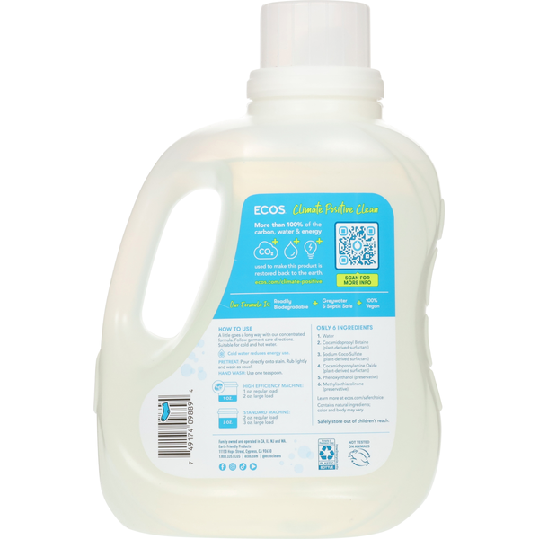 Ecos Laundry Detergent, Free & Clear, Plant Powere