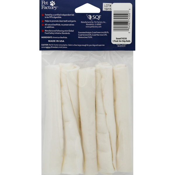 Pet Factory Beefhide, Natural, Chip Rolls, For Dogs, 5 Pack