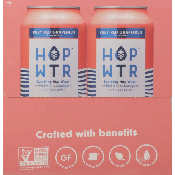 HOP WTR Sparkling Hop Water, Ruby Red Grapefruit, Non-Alcoholic