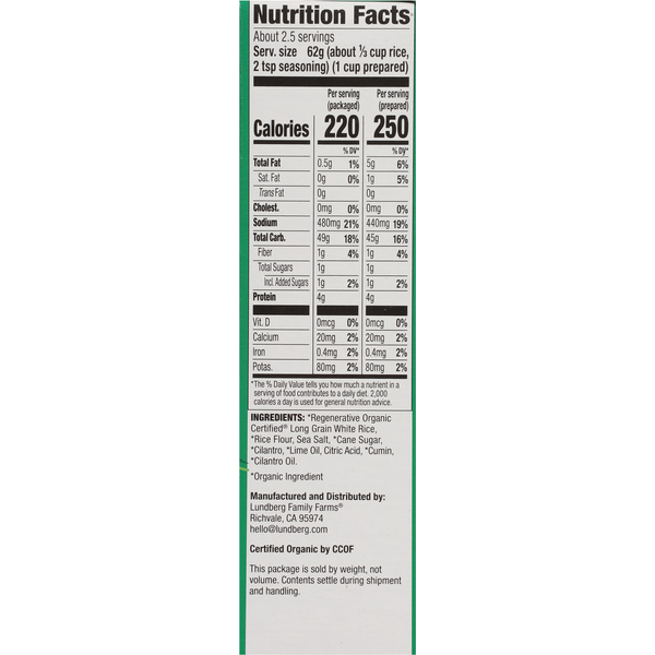Lundberg Family Farms Organic Cilantro Lime Rice & Seasoning Mix