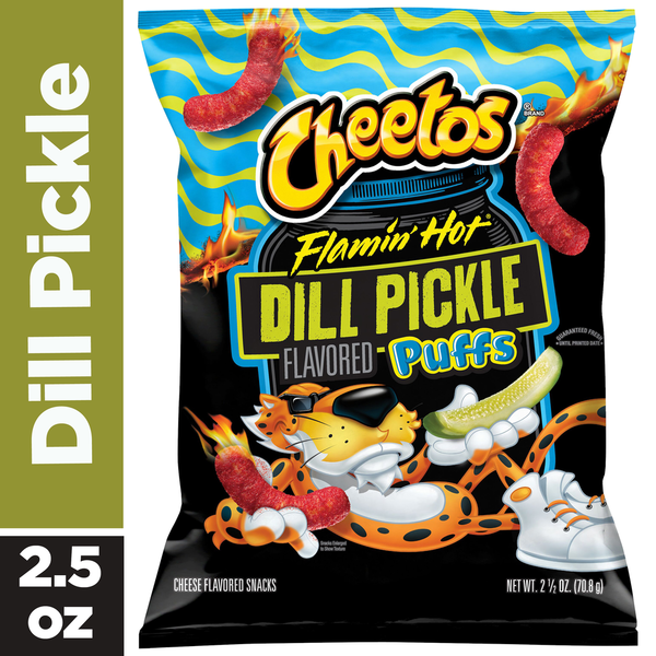 Cheetos Puffs Cheese Snacks Flamin Hot Dill Pickle