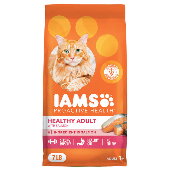 IAMS PROACTIVE HEALTH Adult Healthy Dry Cat Food with Salmon Cat Kibble, 7 lb. Bag