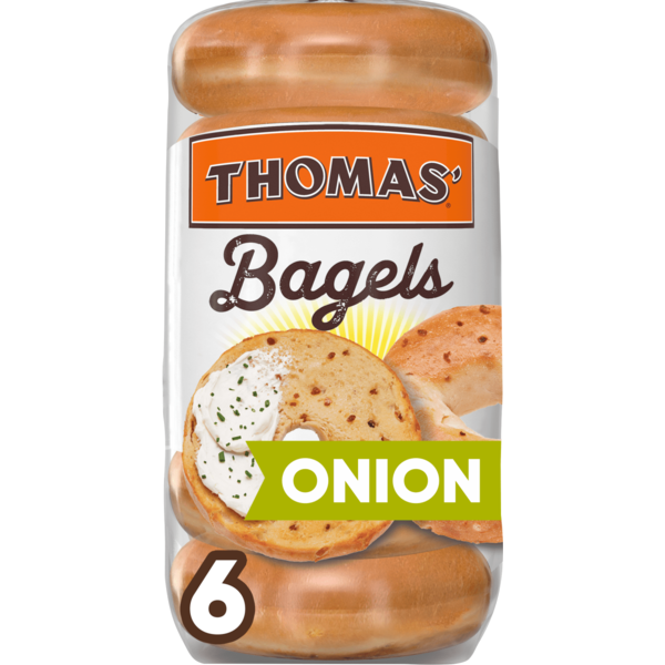 Thomas’ 6 ct, Onion, Bagels, 8g Protein, Kosher, Bagels, 18 oz