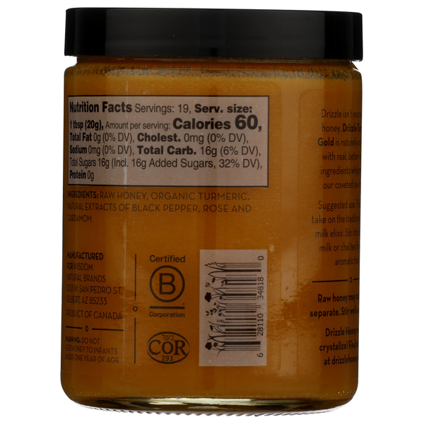 Drizzle Enhanced Honey, Turmeric Gold Raw Honey 13.