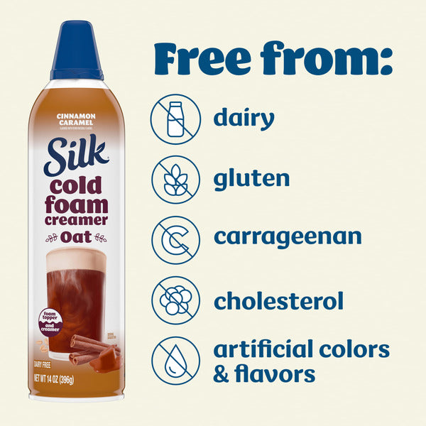 Silk Plant-Based Cold Foam Creamer, Cinnamon Caramel Oat Creamer, 14 OZ Can