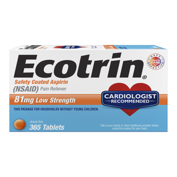 Ecotrin Safety Coated Aspirin Pain Reliever Tablets Low Strength, NSAID 81mg