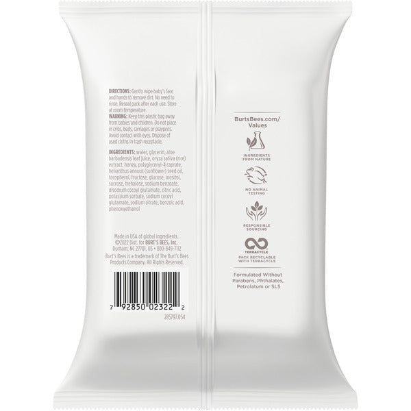 Burt's Bees Baby Face & Hand Cloths, Unscented Cleansing Wipes for Sensitive Skin