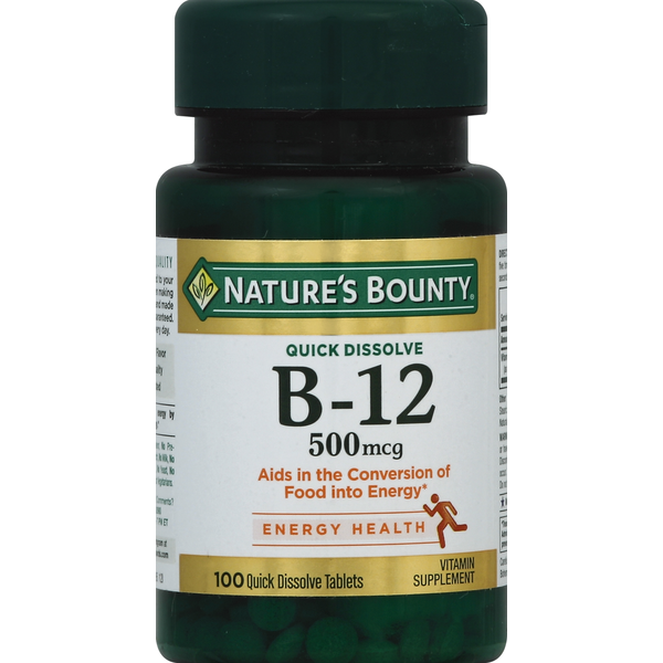 Nature's Bounty Vitamin B-12, 500 mcg, Quick Dissolve Tablets
