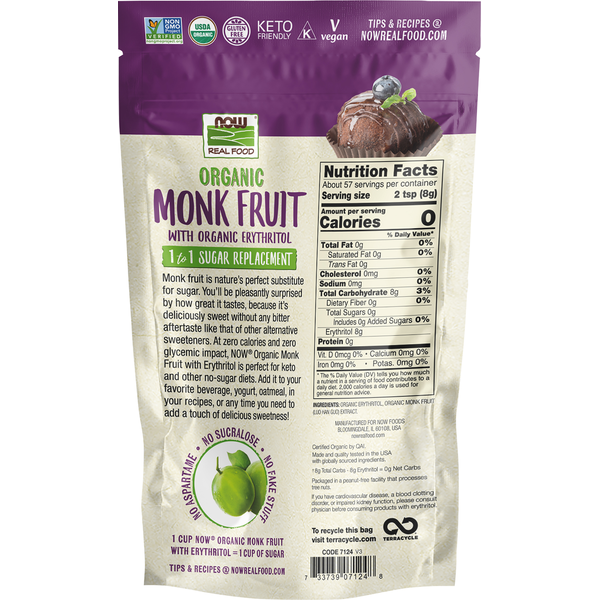 NOW Real Food Monk Fruit, with Organic Erythritol, Organic