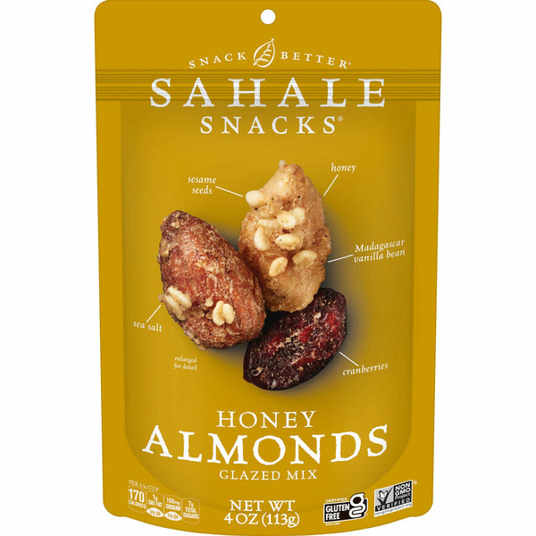 Sahale Snacks Honey Almonds Glazed Mix packaging on a white background