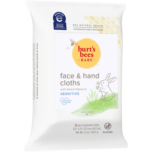 Burt's Bees Baby Face & Hand Cloths, Unscented Cleansing Wipes for Sensitive Skin