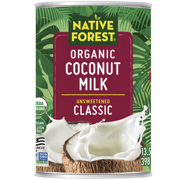 Can of Native Forest Organic Coconut Milk with coconut illustration on a white background