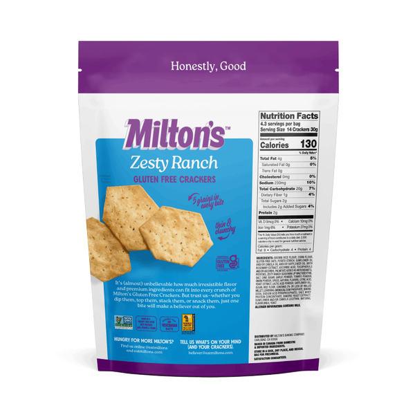 Milton's Gluten Free Crackers, Zesty Ranch