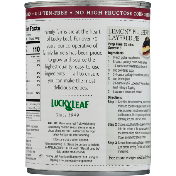Lucky Leaf Fruit Filling or Topping, Premium, Blueberry