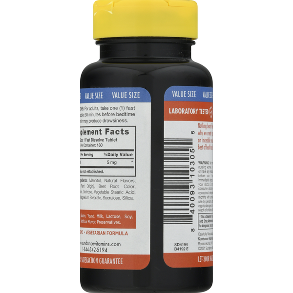Sundance Vitamins Melatonin, 5 mg, Natural Berry Flavor, Fast Dissolve Tablets, Value Size