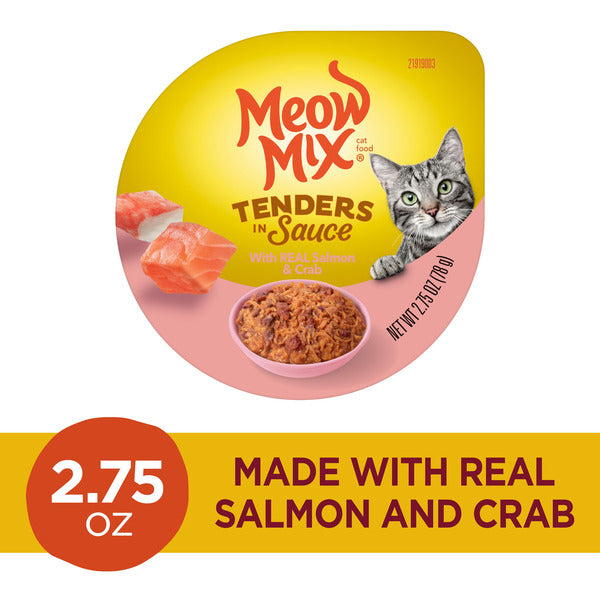 Meow Mix Tenders in Sauce with REAL Salmon & Crab, Wet Cat Food
