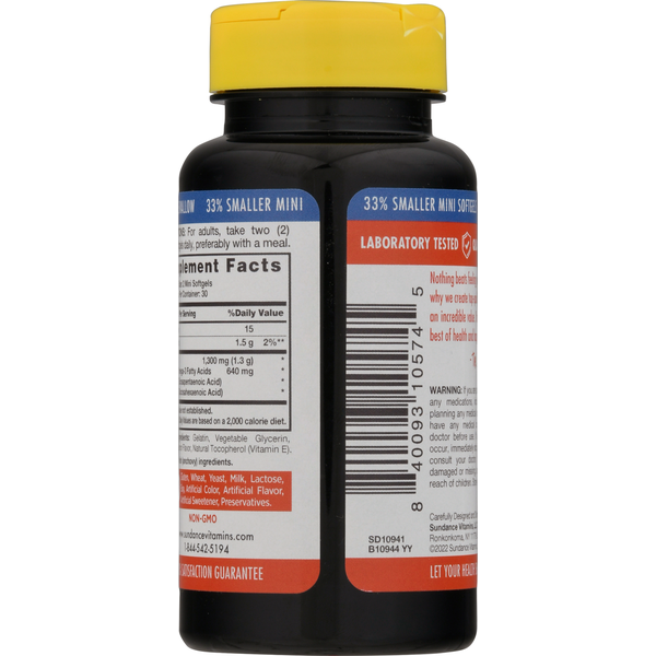 Sundance Vitamins Mini Fish Oil, Premium Strength, 1300 mg, Mini Softgels, Natural Lemon Flavor